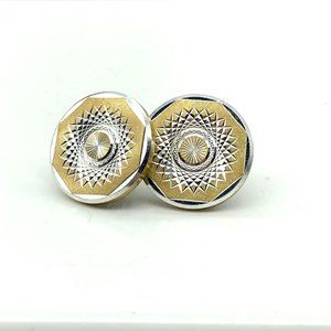 Vintage Etched Spiral Gold and Silver Circle Earrings with Symmetrical Spirograp